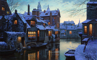Canal boat clock building lights - evgeny lushpin free wallpaper
