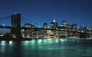 City skyline night bridge boat 2 - the water below free wallpaper