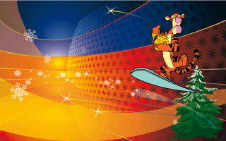 Cartoon tiger skiing christmas snowflakes - loony toon free wallpaper