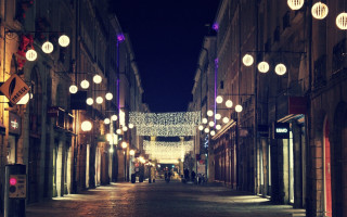 Cityscape glowing lights moon clock - florence engelbach free wallpaper