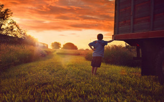 Boy grass truck sunset cinematic - a boy free wallpaper
