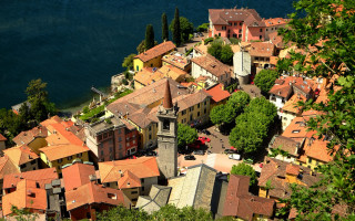 Village clocktower water hillside bridge - the hillside free wallpaper