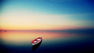 Small boat lake sunset minimalism - top of a lake free wallpaper