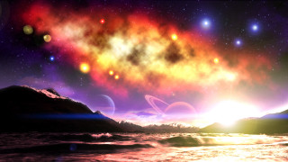 Colorful sky stars planets mountain - a colorful sky free wallpaper