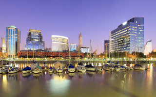 Harbor boats cityscape night lights 3 - a harbor free wallpaper