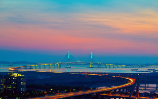 Bridge city lights night mountains - a bridge free wallpaper