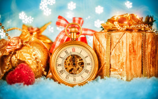 Clock presents blue snowflakes ornamental - ornamental free wallpaper
