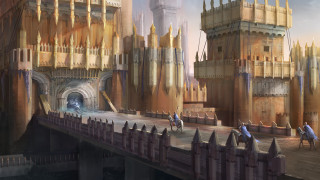 Castle bridge people bike fantasy - a painting of a castle free wallpaper