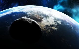 Space blue planet moon stars - a matte painting free wallpaper for desktop