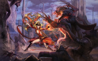 Woman red dress sword demon 3 - a sword next free wallpaper