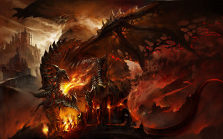 Dragon flames wings fire castle - dragon art free wallpaper
