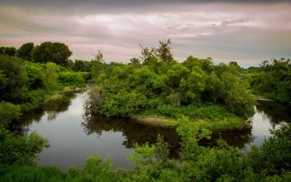 River green trees cloudy sky - a few cloud free wallpaper