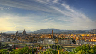 City river bridge skyline mountains - a bridge crossing over free wallpaper