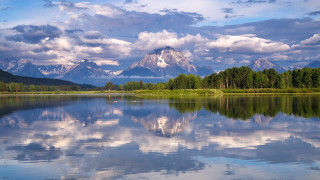 Lake mountains reflections trees clouds - ansel adams free wallpaper