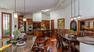 Kitchen marble counter wooden cabinets - rembrandt free wallpaper