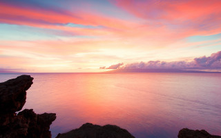 Sunset ocean boat clouds rocks - a sunset over the ocean free wallpaper