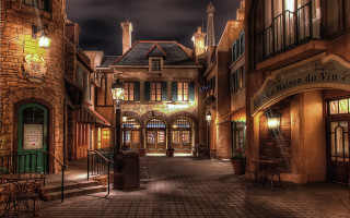 Night street clocktower fantasy matte - evgeny lushpin free wallpaper