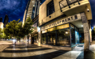 Street corner building trees night - a building and trees free wallpaper