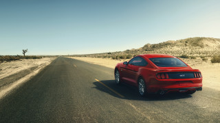Red mustang desert road cactus - unreal engine free wallpaper