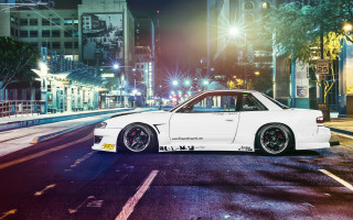 White car night city lights 7 - the side of a road free wallpaper