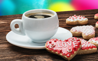 Coffee heart cookies naive 3d - free valentines wallpaper