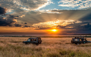 Vehicles field sunset clouds art - scene free wallpaper