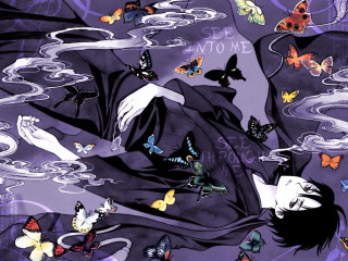 Woman black dress butterflies neck - anime art free wallpaper