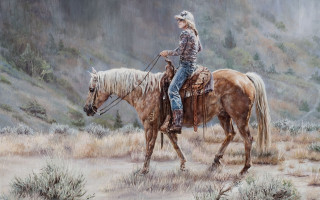 Desert horse riding japanese kimono - a painting of a woman riding free wallpaper
