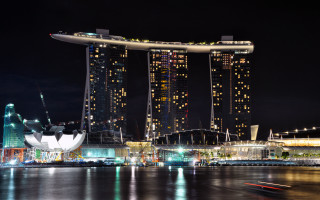 City skyline night lights bridge - night free wallpaper