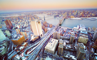 Tokyo bridge river cityscape snow - tilt shift free wallpaper