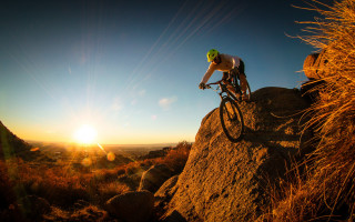 Man bike hillside sunset lens - sunset free wallpaper