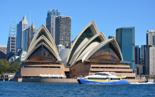 Sydney boat water cityscape architecture - huge free wallpaper