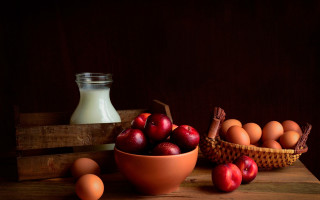 Bowl apples eggs milk basket - professional free wallpaper