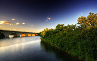 Bridge river autumn sunset forest - a bridge over a river free wallpaper