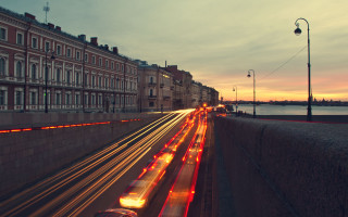 City street longexposure tiltshift nightlights - traffic free wallpaper