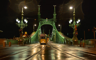 Trolley bridge night streetlights viennese - aladár körösfőikriesch free wallpaper