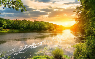 Sunset river trees clouds mountains - asher brown durand free wallpaper