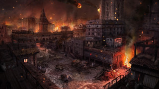 Fire city skyline destruction tokyo - league of legends concept art free wallpaper