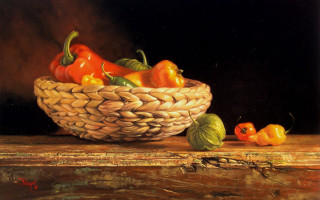 Basket peppers oil painting night - pepper free wallpaper