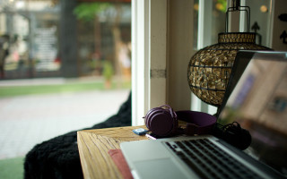 Laptop wooden table window lamp - adobe lightroom free wallpaper