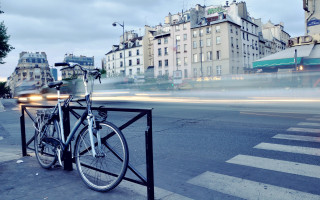 Bicycle fence street buildings car - bernard meninsky free wallpaper
