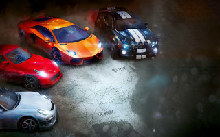 Sports cars night wet road - a wet road free wallpaper