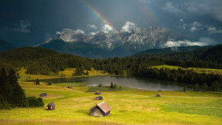 Rainbow mountain lake cabin mystical - mystical free wallpaper