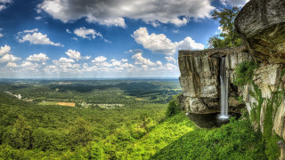 Waterfall cliff valley green trees - beautiful landscape free wallpaper
