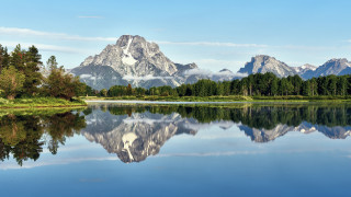 Mountain lake reflection trees sky 5 - tree and grass free wallpaper