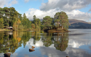 Lake trees hut cloudy sky - archibald skirving free wallpaper