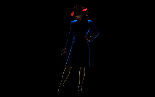 Woman blue dress red hat 3 - the dark free wallpaper