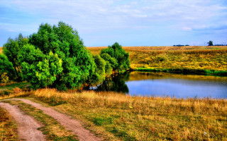Dirt road lake trees autumn - a field next free wallpaper