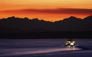 Sunset mountain boat ocean sky - dennis ashbaugh free wallpaper for desktop