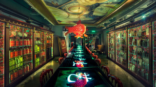 Long table lights glass cases - david lachapelle free wallpaper